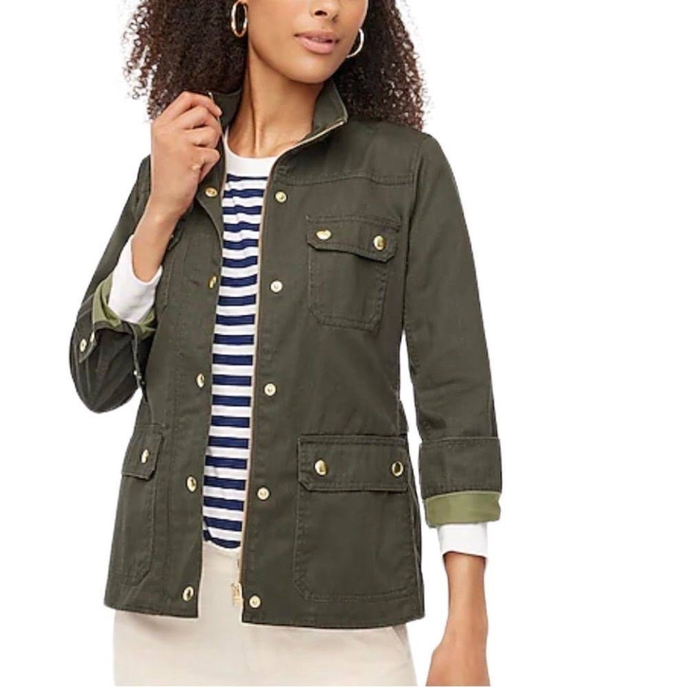 Resin-coated twill field jacket anorak olive green